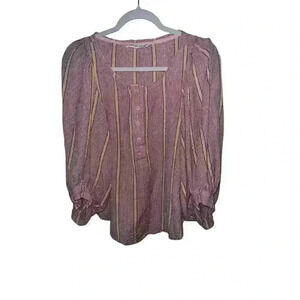 apiece apart blouse size 2 Striped Ribbed Cuff round Neck Coastal Cottagecore